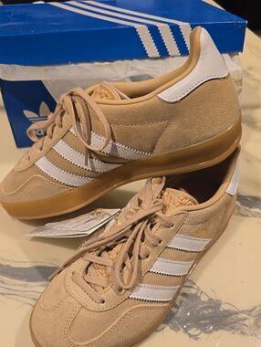 Adidas Magic Beige Suede Sneakers with White Stripes